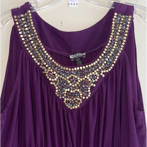 Haani Formal Dress Women Plus Size 1X High Waist Golden Beaded Neckline Purple - Picture 9 of 10